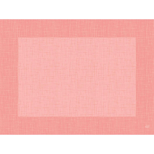 Ein rechteckiger rosa und korallenfarbener strukturierter Hintergrund mit gitterartigem Muster und breitem Rand, ideal für Tischdekoration oder zur Verwendung mit Duni GmbH Bio-Dunicel-Sets 30x40 Linnea mellow Hochwertige Tischsets (100 Stück), umrahmt eine hellere zentrale Fläche.