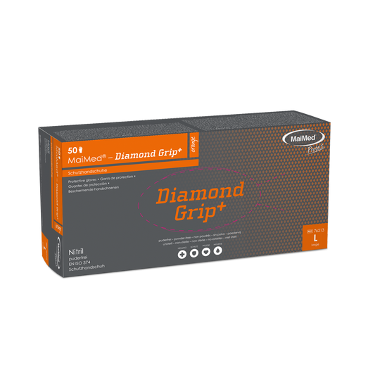 MaiMed-Diamond Grip+ oranžové, nesterilní nitrilové rukavice bez latexu