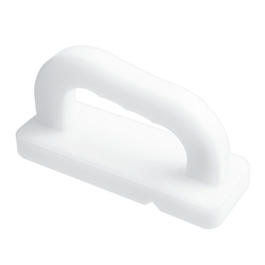 Der Haug Bürsten KG HOBEL, POLYAMID, 160x60mm verfügt über einen weißen Polyamidgriff mit rechteckiger Basis und abgerundeter Oberseite sowie zwei Schneiden aus rostfreiem Stahl für verbesserte Haltbarkeit und Leistung.