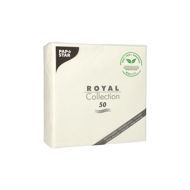 Balení PAPSTAR „ROYAL Collection“ ubrousků 1/4-skládání, obsahuje 50 kusů a je ideální pro vaši stolní dekoraci. Balení má ekologickou etiketu s designem listu, který poukazuje na 100% kompostovatelnost. Tyto bílé ubrousky, vyrobené společností PAPSTAR GmbH, ukazují jednoduché a elegantní značení.