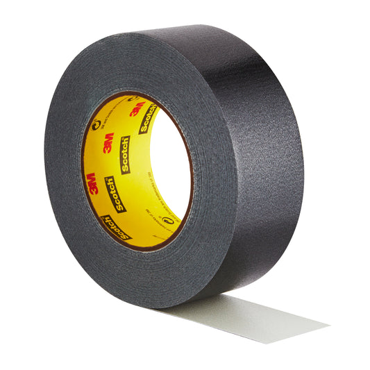 Eine Rolle 3M Deutschland GmbH Scotch® Extremium™ Ultra Hochleistungs-Klebeband DT17 (25 m x 48 mm) ist teilweise abgerollt; das Band hat eine schwarze Außenseite und einen gelben Kern mit 3M- und Scotch-Markenzeichen.
