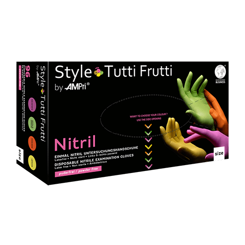 Nitrilové rukavice AMPri Style Tutti Frutti bez pudru, různé barvy | Krabička (96 kusů)