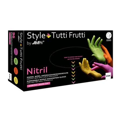 Nitrilové rukavice AMPri Style Tutti Frutti bez pudru, různé barvy | Krabička (96 kusů)