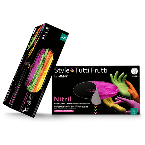 Nitrilové rukavice AMPri Style Tutti Frutti bez pudru, různé barvy | Krabička (96 kusů)