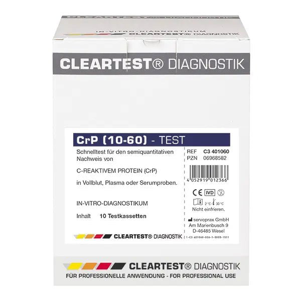 Cleartest CrP HS (10/60) High Sensitive Cut Off: 10mg/l Reference: 60mg/l Balení: 10 testů | Balíček (10 testů)