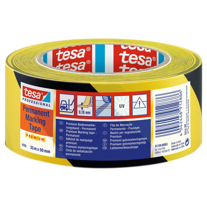 tesa Professional 4169 Markierungsband, permanent schwarz-gelb, 33 m x 50 mm