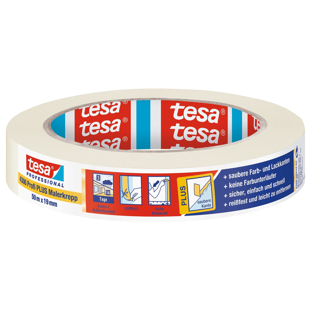 tesa Professional 4306 Profi PLUS Malerkrepp, hellbeige 50 m x 19 mm
