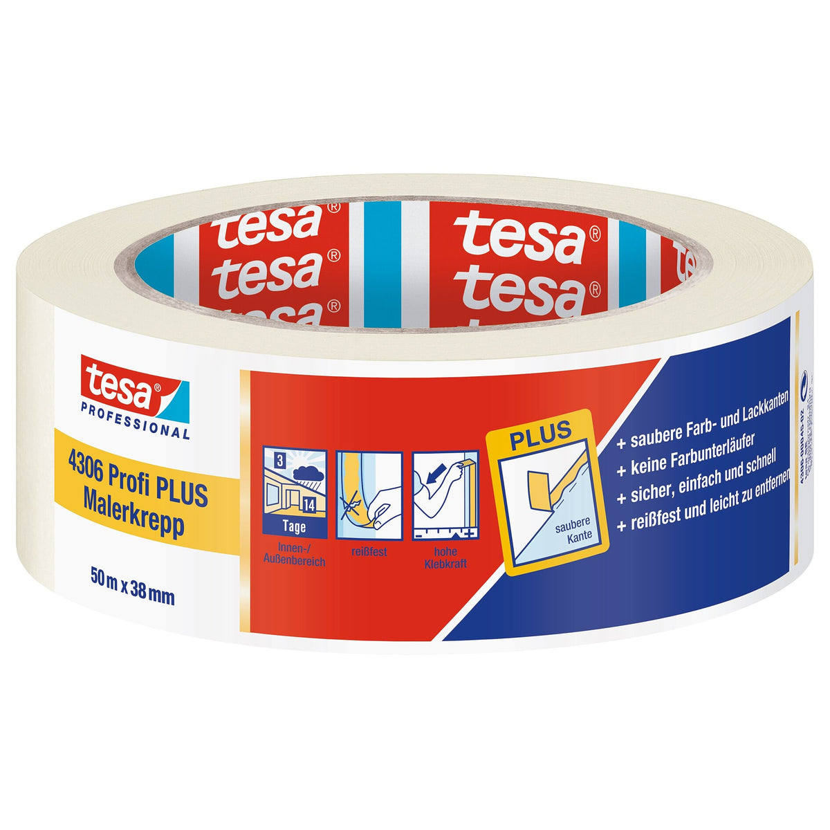 tesa Professional 4306 Profi PLUS Malerkrepp, hellbeige 50 m x 38 mm