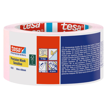 tesa Professional 4333 Präzisionskrepp Sensitive Krepp-Abdeckband, hellrosa 50 m x 50 mm