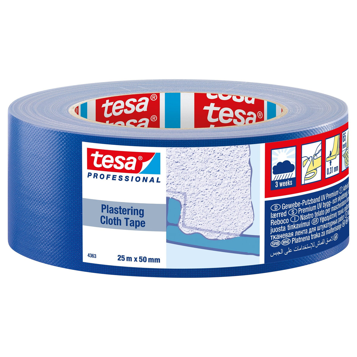 tesa Professional 4363 Putzband Gewebe UV, blau 25 m x 50 mm