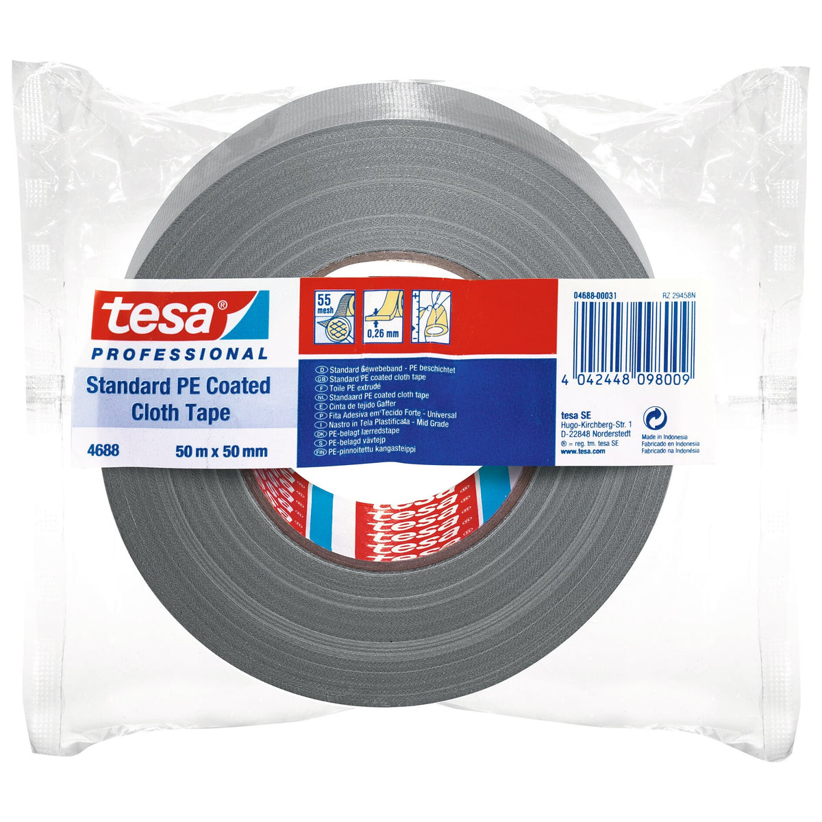 tesa Professional 4688 PE Reparaturband silber-grau, 50 m x 50 mm