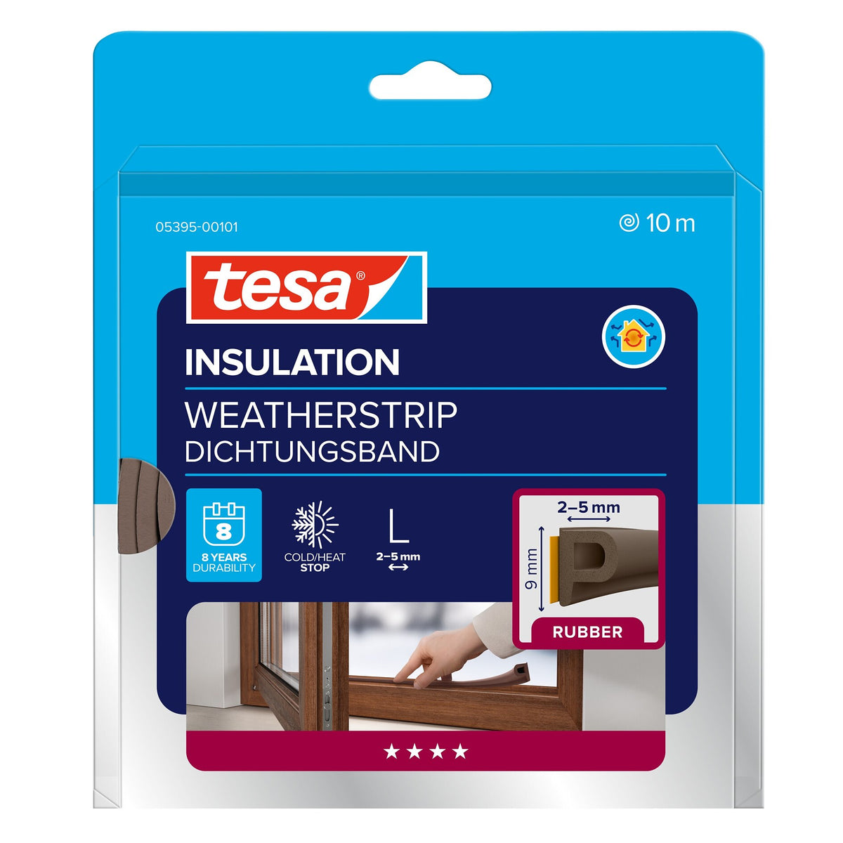 tesa INSULATION Dichtungsband Gummi L, braun 10 m x 9 mm