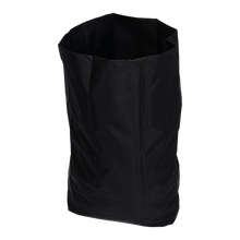 Ein großer, leerer DEISS 6508 wiederverwendbarer Abfallsack (650x870 mm, schwarz) der EMIL DEISS KG (GmbH + Co.) aus glattem, flexiblem Material steht aufrecht vor einem schlichten weißen Hintergrund.