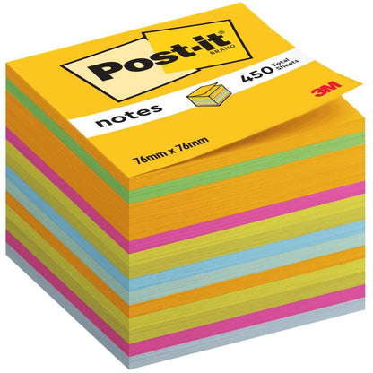 Kostka Post-it® Notes v ultra barvách od 3M Deutschland GmbH (76 mm x 76 mm, 450 listů/blok) přináší jako praktický poznámkový blok - 100% PEFC certifikováno, SGSCH-PEFC-COC-110078, živé barvy na stůl.