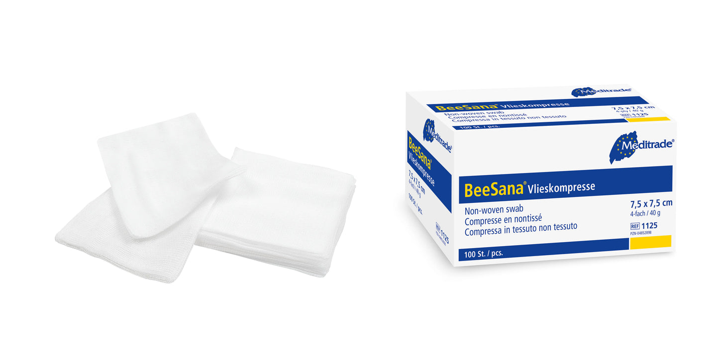 BeeSana® fleecový obklad, nesterilní, 4násobný, 40 g, 7,5 x 7,5 cm | Balení (100 kusů)