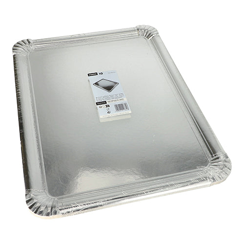 Starpak 10 servírovacích talířů, hranaté, 34 x 45,5 cm, stříbrné – karton PET potažený – v praktickém balení po 10 kusech s produktovou etiketou; Ideální pro stylové servírování a prezentaci vašich jídel.