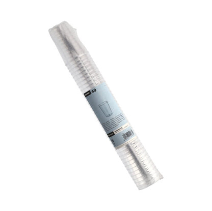Průhledný stoh s 40 Starpak kelímky (PS, 0,1 L, Ø5,5 x 7,5 cm), průhledný a zabalený ve smrštitelné fólii s modrou etiketou – ideální pro večírky a akce.