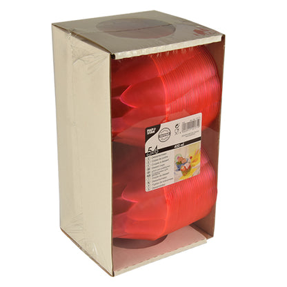 Balíček s 54 růžovými Starpak dezertními miskami (PS, 400 ml, Ø 12 cm × 7 cm) je prezentován ve svislé poloze. Částečně průhledná krabice ukazuje naskládané misky a má štítek s podrobnostmi o produktu a obrázkem misek v použití.