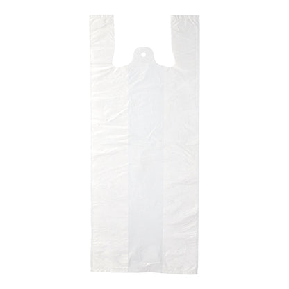 Tašky Starpak 200 s košilkovým uchem, bílý HDPE, jsou ploché, průhledné tašky se dvěma uchy a zářezem nahoře. Na jednoduchém bílém pozadí je tato ekologická taška Starpak ideální pro každodenní použití.