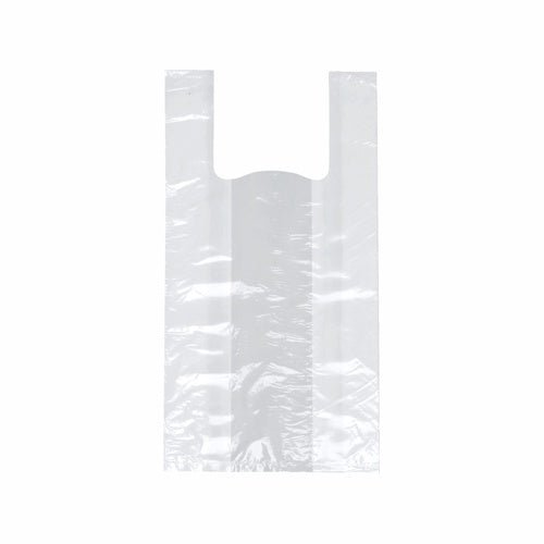 Taška Starpak 200 s košilkovým uchem, bílý HDPE, je prázdná prezentována se dvěma uchy před jednoduchým bílým pozadím, což zdůrazňuje její lehký a ekologický design.