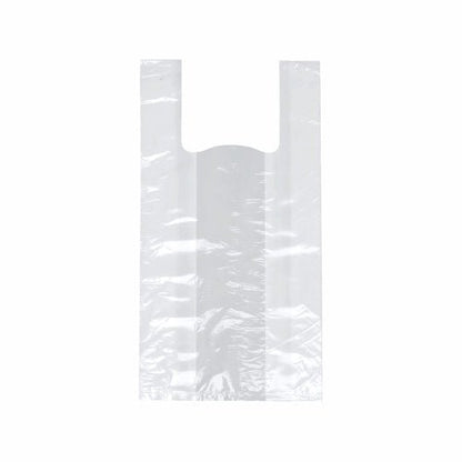 Taška Starpak 200 s košilkovým uchem, bílý HDPE, je prázdná prezentována se dvěma uchy před jednoduchým bílým pozadím, což zdůrazňuje její lehký a ekologický design.