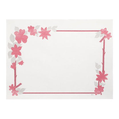 Ty PAPSTAR 250 prostírání (30x40 cm, bílé) od PAPSTAR GmbH jsou bílá obdélníková papírová prostírání s růžovým okrajem a květinovými akcenty, přičemž střed zůstává volný – ideální jako stylová jednorázová ochrana stolu pro každou událost.
