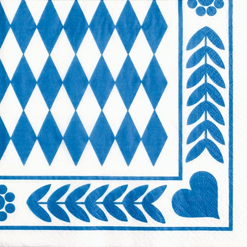 Bílý PAPSTAR 20 ubrousek, 33x33 cm, třívrstvý od PAPSTAR GmbH s modrým geometrickým vzorem srdce a symetrickým okrajem; Design Set 6.
