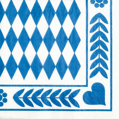 Bílý PAPSTAR 20 ubrousek, 33x33 cm, třívrstvý od PAPSTAR GmbH s modrým geometrickým vzorem srdce a symetrickým okrajem; Design Set 6.