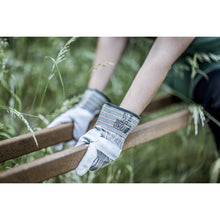 NITRAS SPLIT MASTER, rukavice z hovězí štípenky, zelené / červené / žluté pruhy / šedé