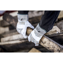 NITRAS SPLIT MASTER PRO, rukavice z hovězí štípenky, zelená / červená / žlutá pruhovaná / šedá, EN 388 bavlna | Balení (12 párů)