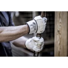 NITRAS PLUTO, celozrnné rukavice z hovězí kůže, přírodní barva / šedá, EN 388 bavlna | Balení (12 párů)