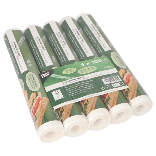 PAPSTAR papír na máslový chléb, 25x30 cm, bílý, přichází v balení s 500 listy zabalenými ve smršťovací fólii od PAPSTAR GmbH - ideální pro balení potravin.