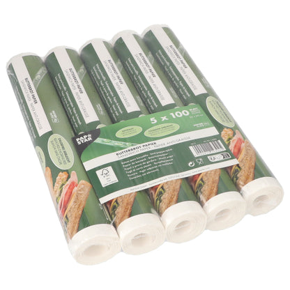 PAPSTAR papír na máslový chléb, 25x30 cm, bílý, přichází v balení s 500 listy zabalenými ve smršťovací fólii od PAPSTAR GmbH - ideální pro balení potravin.