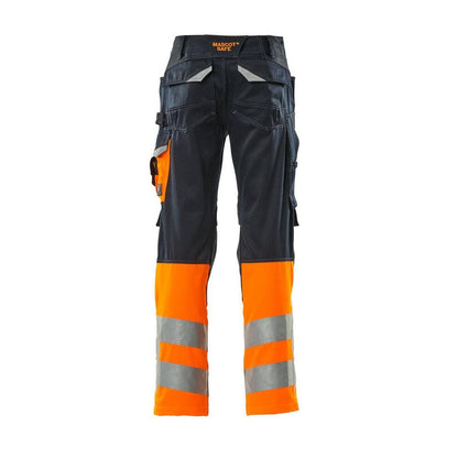 Kalhoty MASCOT® Leeds, černá modrá/hi-vis oranžová