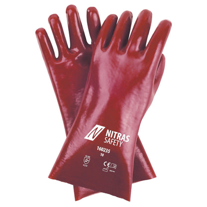 NITRAS PVC rukavice, červené, EN 388 bavlněný žerzej | Balení (12 párů)