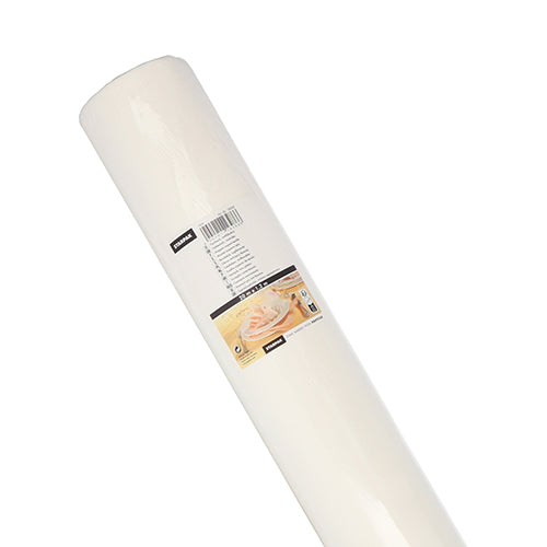 Eine weiße Rolle Starpak Tischdecke, stoffähnlich Airlaid 20m x 1,2m, abgebildet auf einem einfarbigen Hintergrund. Das Produktetikett ist mit Text, Barcode und Backwarenbild versehen und hebt das hochwertige Airlaid-Material für den Tischgebrauch hervor.