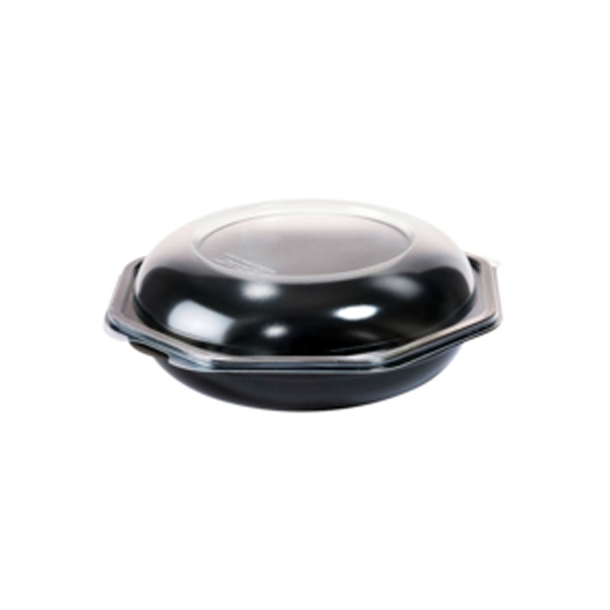 Černá Octabowl® (Duni GmbH, C&C balení s 149865) takeout nádoba v PS černá/průhledná, 190x190x71mm, s klenutým víkem a malými bočními úchyty - ideální pro gastronomii nebo každodenní použití. Balení: 20 kusů. Zobrazeno na bílém pozadí.