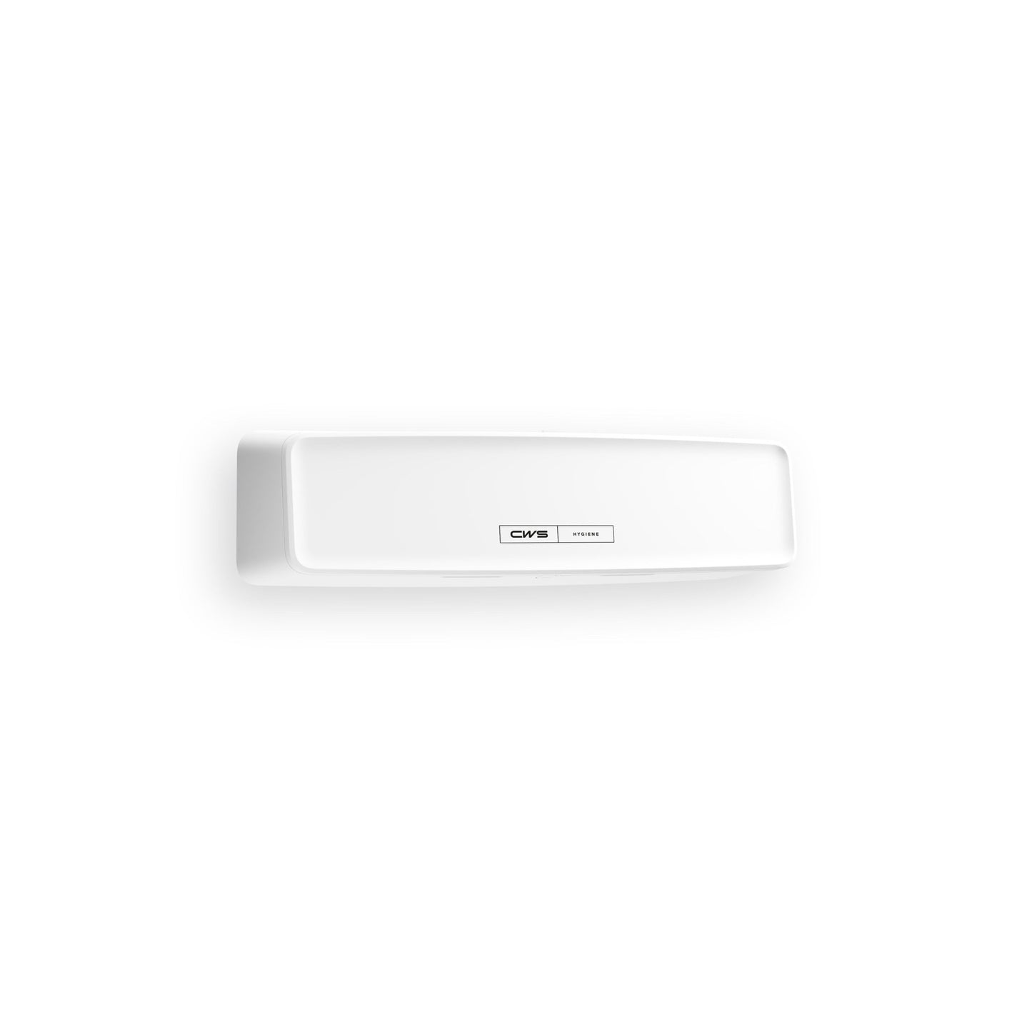 CWS PureLine AirBar | Balení (1 kus) je bílé, obdélníkové, nástěnné zařízení značky "CWS", které bylo navrženo pro hygienický vzduch v místnosti. Perfektní pro prostory, které vyžadují spolehlivé čištění vzduchu. Jednoduché bílé pozadí.