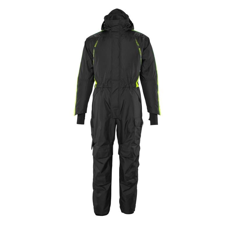 Overal s kapsami na kolenou, lehká zimní kombinace, černá/hi-vis žlutá