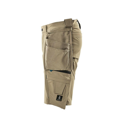 Šortky, odnímatelné závěsné kapsy, strečové řemeslné šortky, světlé khaki