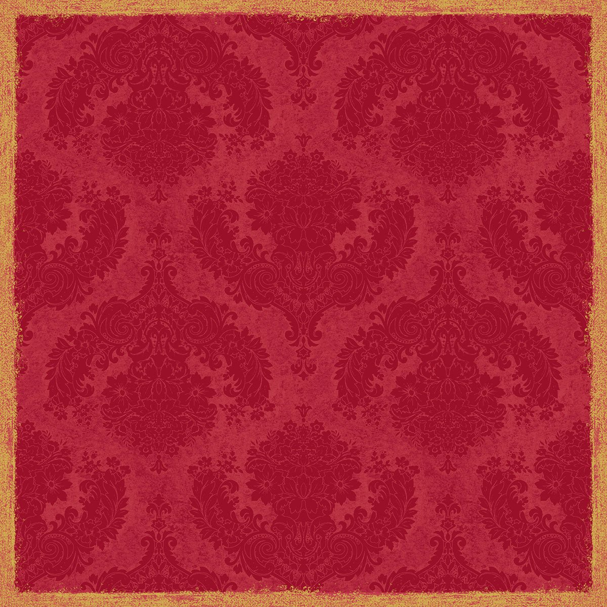 Dunicel středový ubrus 84x84 cm Royal Bordeaux od Duni GmbH zobrazuje květinový vzor ve vintage bordeaux damašku se zlatým lemem v opotřebovaném vzhledu - ideální pro elegantní stolní dekoraci. Balení obsahuje 20 kusů.