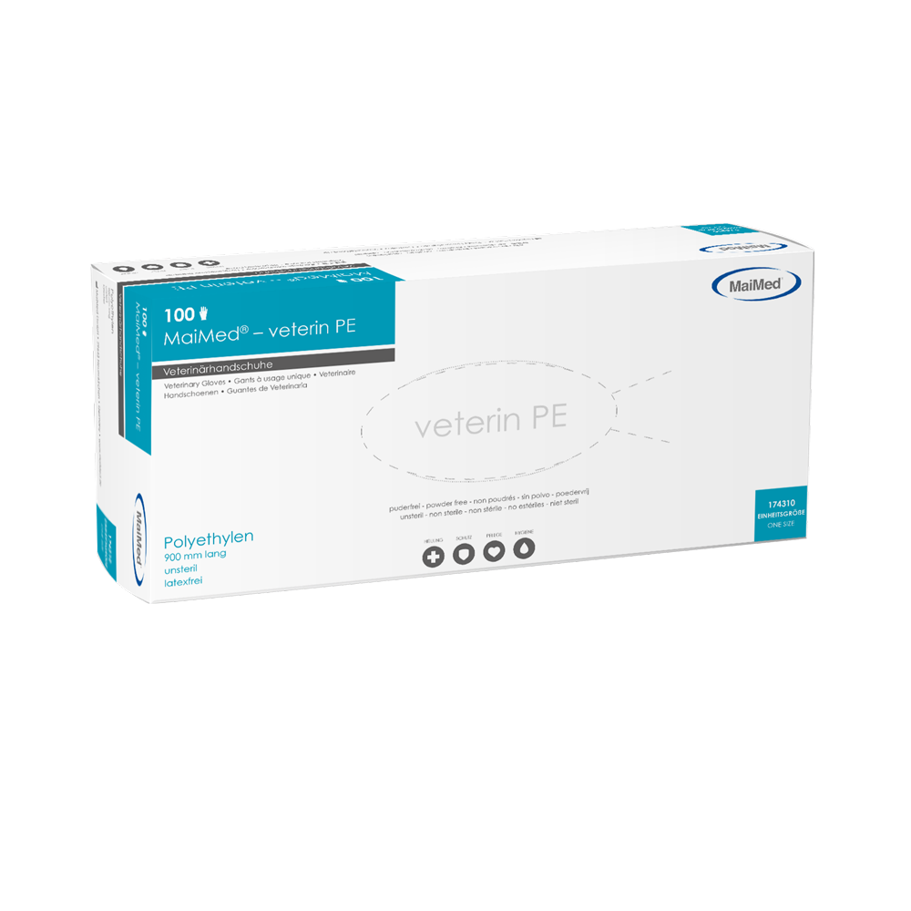 MaiMed-veterin PE veterinární rukavice 90cm, oranžové, 100 kusů/krabice | Krabice (100 kusů)