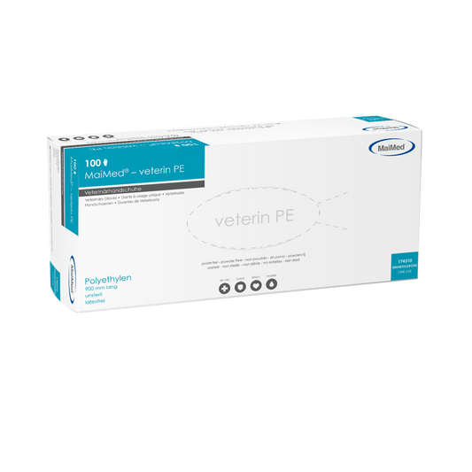 MaiMed-veterin PE veterinární rukavice 90cm, oranžové, 100 kusů/krabice | Krabice (100 kusů)