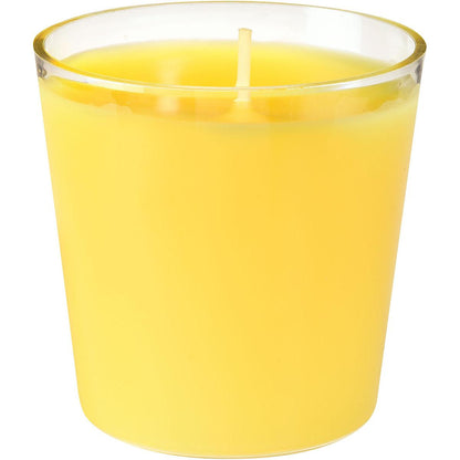 Die Nachfüller Switch & Shine Nachfülleinheit von Duni GmbH ist eine gelbe Kerze (65 x 65 mm, ca. 30h) in einem klaren Glasbehälter mit mittigem Docht - ideal für langanhaltendes Licht und Wärme vor jeder Kulisse.