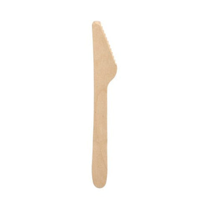 Jeden PAPSTAR dřevěný nůž „pure“ (16,5 cm), ekologický a stabilní, se zoubkovanou hranou od PAPSTAR GmbH - zobrazený jednotlivě na bílém pozadí.