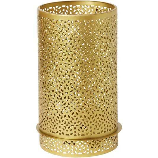 Der Auslaufartikel: Kerzenhalter Bliss 200 x 120 mm von Duni GmbH ist ein goldener Metall-Kerzenhalter mit dekorativem Lochmuster und stabilem Rundfuß - ein elegantes Wohnaccessoire für jedes Ambiente.