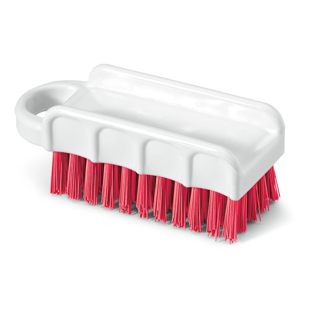Na obrázku je Nölle Profi Brush HACCP kartáček na nehty 15,5 cm s tvrdými červenými 0,5 mm štětinami od Nölle Profi Brush Bürsten- & Pinseltechnik e.K. na jednoduchém bílém pozadí.