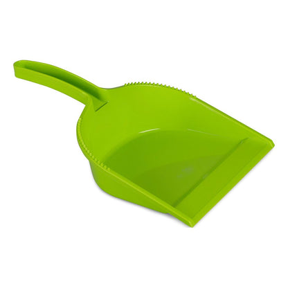 Lopatka Nölle Profi Brush HACCP bez hrany z odolného plastu s otvorem na zavěšení je jasně zelená lopatka pro sbírání prachu a špíny. Zobrazena na bílém pozadí. Značka: Nölle Profi Brush Bürsten- & Pinseltechnik e.K.