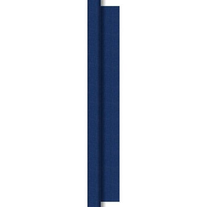 Vertikální modrý strukturální panel s tenkým stříbrným okrajem a stínovým efektem, inspirovaný rolemi ubrusů Dunisilk 1,18 m x 25 m od společnosti Duni GmbH, které se často používají v gastronomii pro elegantní stolní dekorace.
