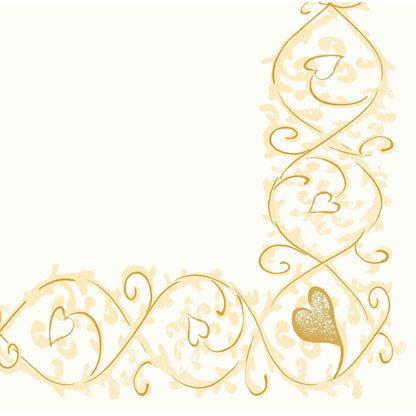 Tato elegantní rohová bordura se zlatými úponky a srdcovými tvary na bílém pozadí orámuje dolní a pravý okraj - perfektní pro Dunisoft ubrousky 40 x 40 cm 1/4 skládání od Duni GmbH.